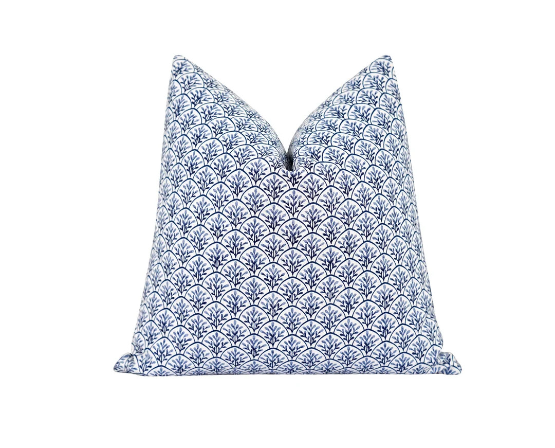 Small Floral Print Pillow Cover, Indigo Blue Block Print Pillow Case, Double Sided Arches Pillow ... | Etsy (US)