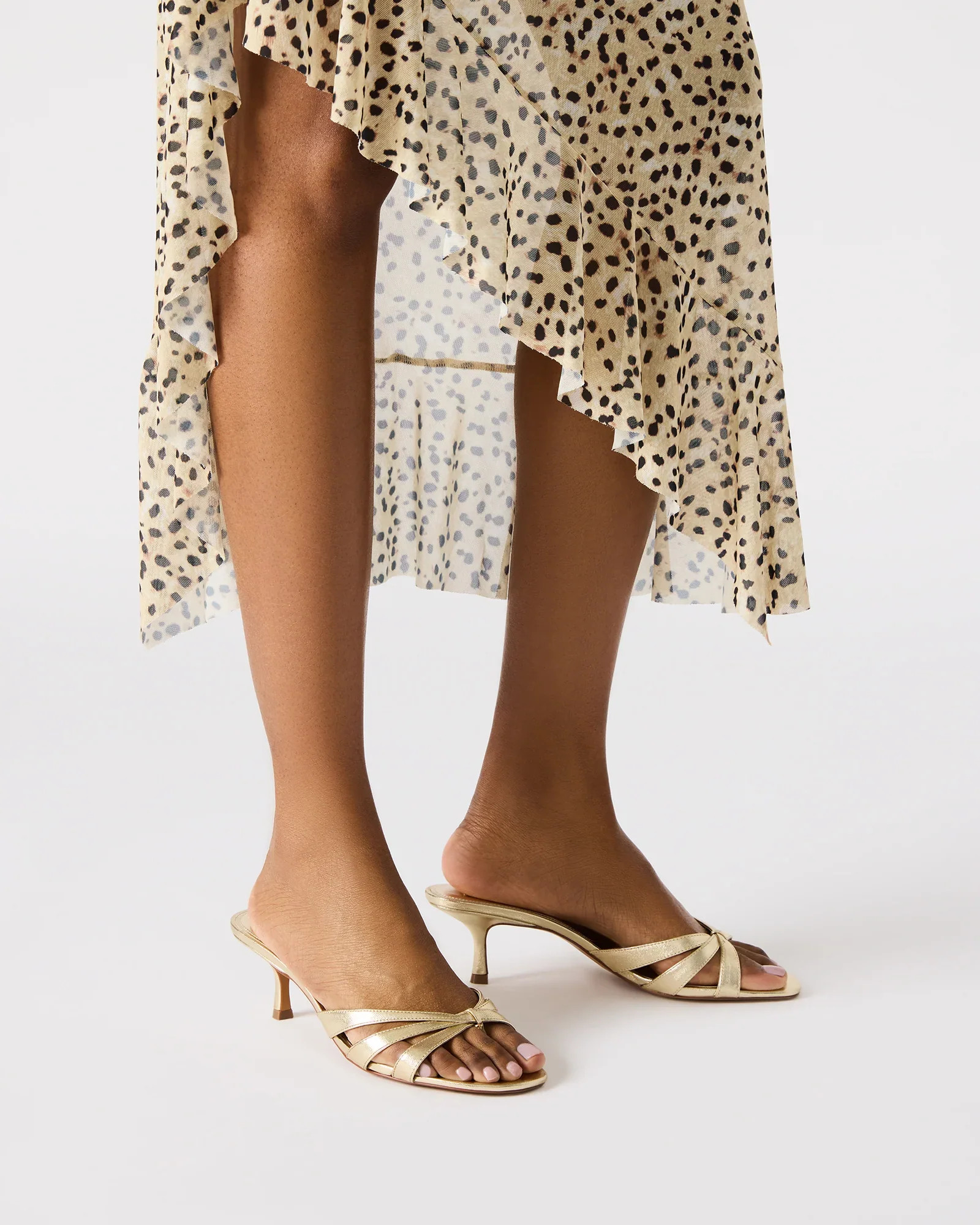 Cary Gold Leather Open Toe Mules Heels | Women's Designer Heels | Steve Madden (Canada)