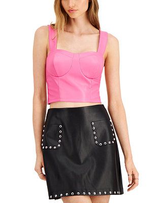 Bar III Cropped Faux-Leather Bustier Top, Created for Macy's & Reviews - Tops - Women - Macy's | Macys (US)