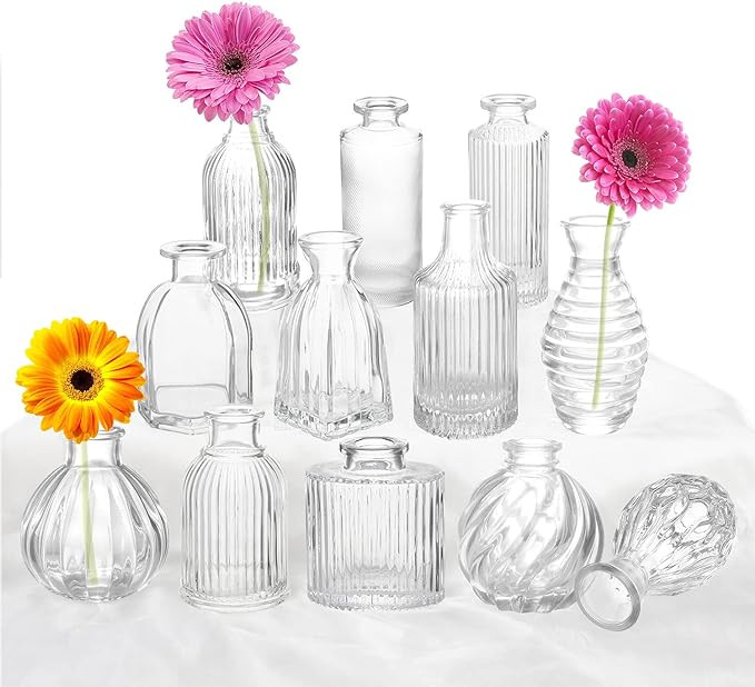 Bud Vases Set of 12, Glass Vase for Decor Centerpieces, Small Vases for Flowers, Clear Flower Vas... | Amazon (US)