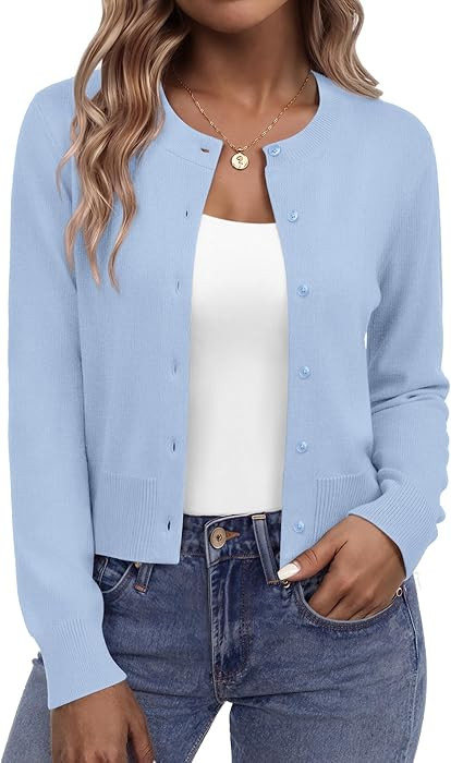 Zeagoo Women's Cropped Cardigan Sweaters 2026 Button Down Long Sleeve Knit Bolero Shrugs for Dres... | Amazon (US)