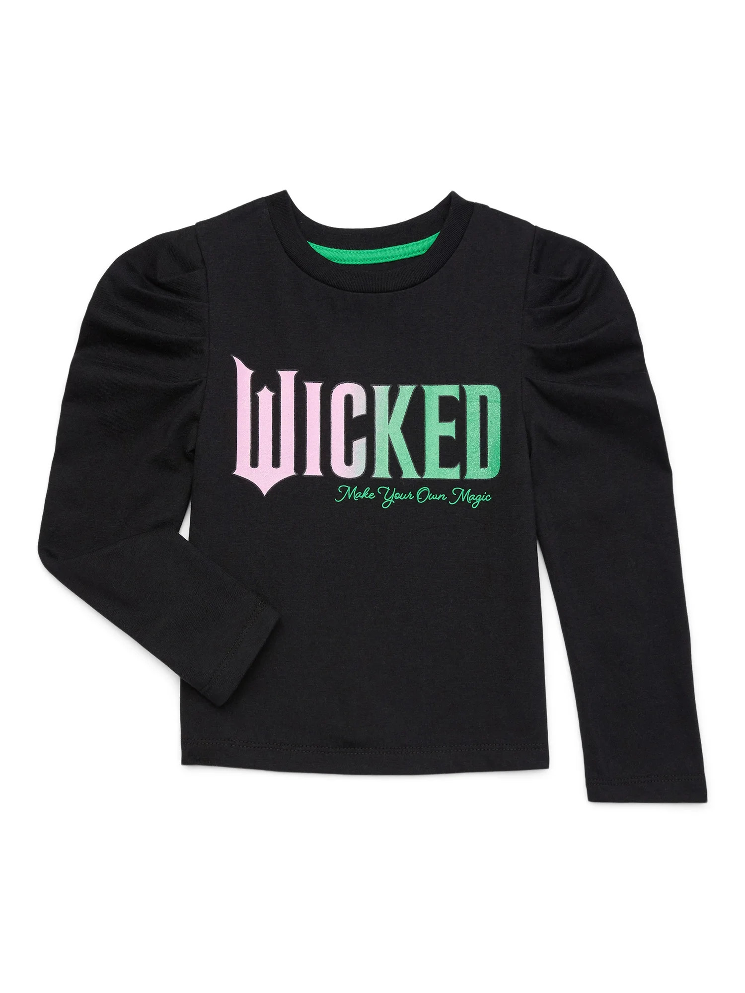 Wicked Toddler Girls Glitter Graphic Tee with Puff Long-Sleeves, Sizes 2T-5T | Walmart (US)
