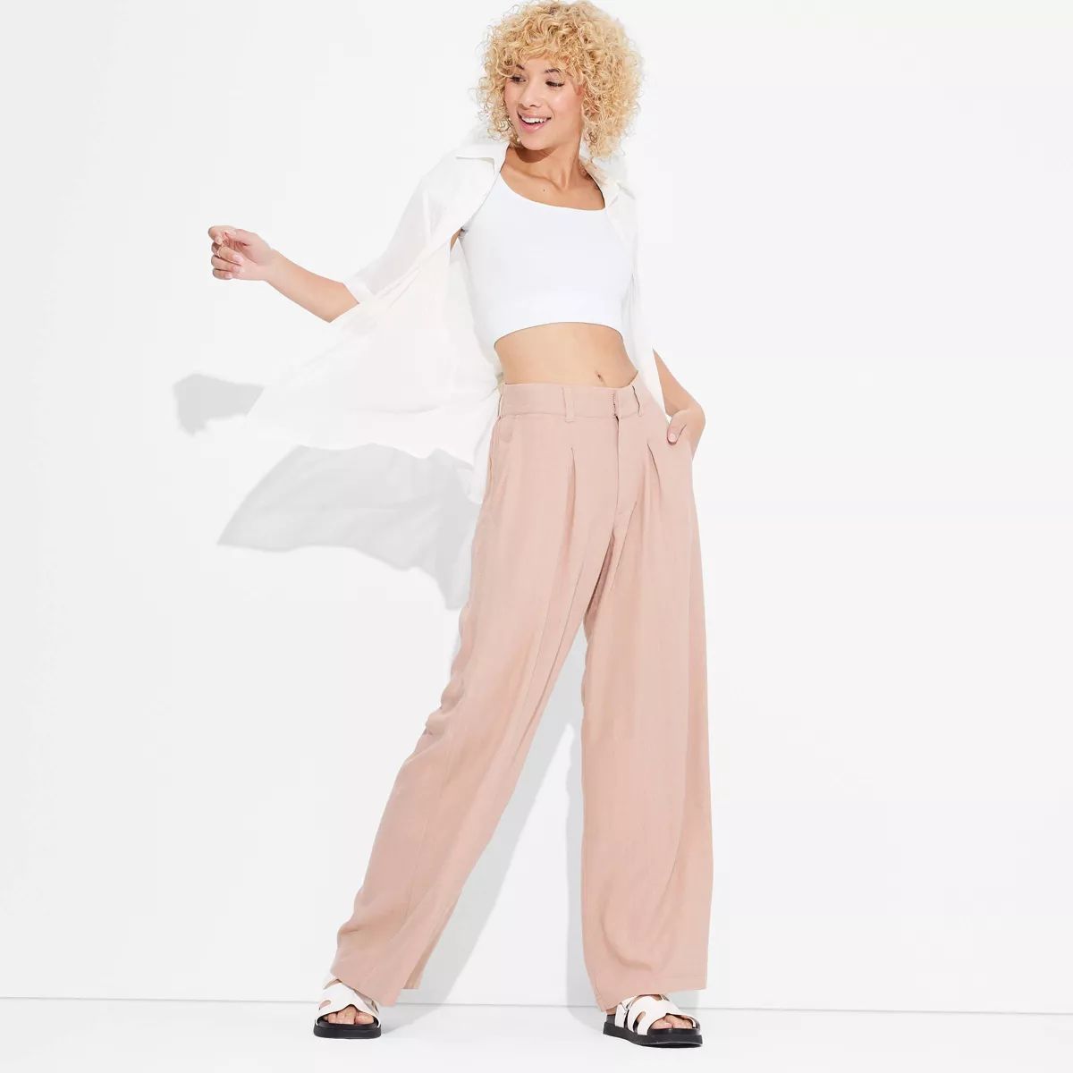 Women's Mid-Rise Wide Leg Linen Trousers - Wild Fable™ | Target