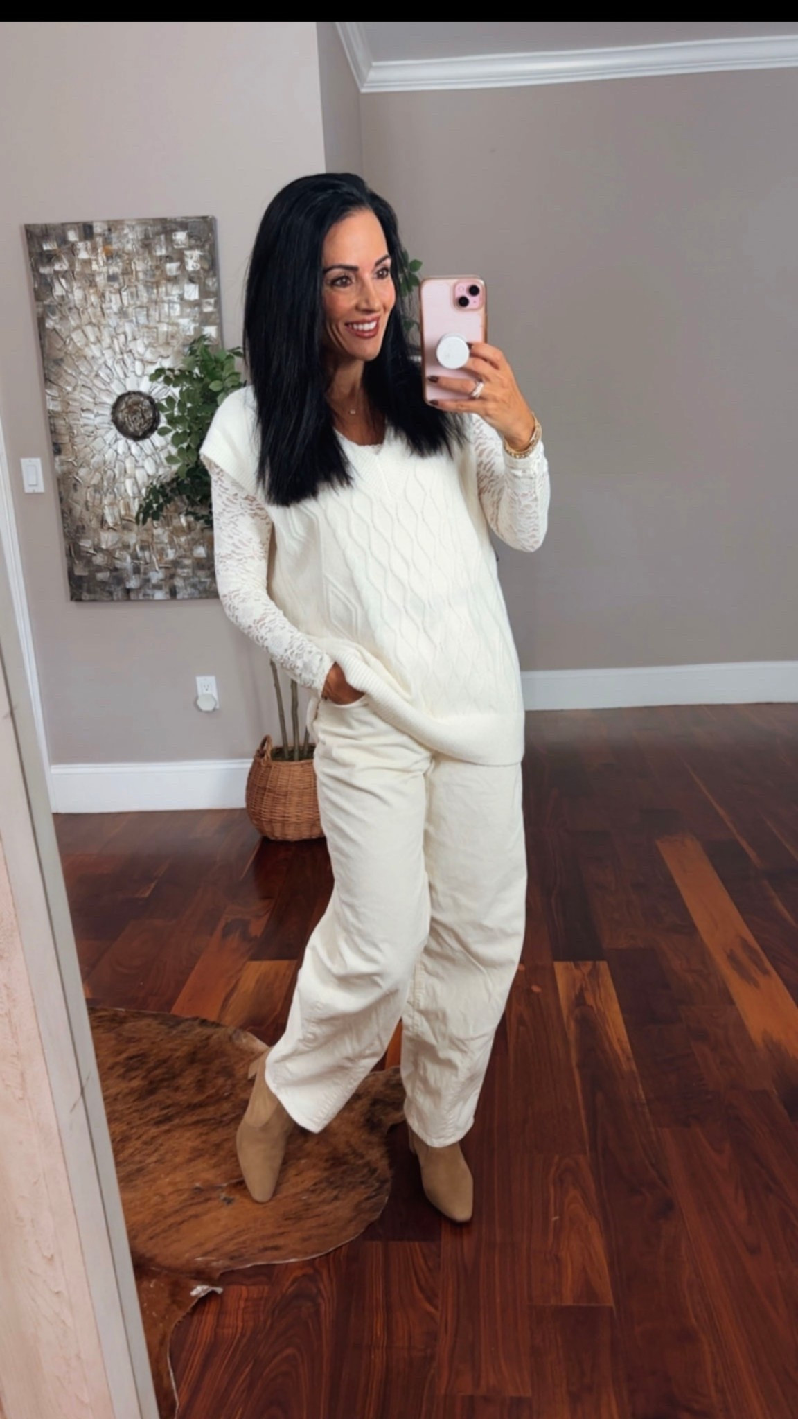 Cream sweater, vest, and cream barrel pants with a lace top from Amazon
Code laura15 for boots 

#LTKFindsUnder50 #LTKShoeCrush #LTKStyleTip