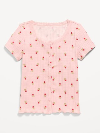 Printed Short-Sleeve Lace-Trim Button-Front Top for Girls | Old Navy (US)
