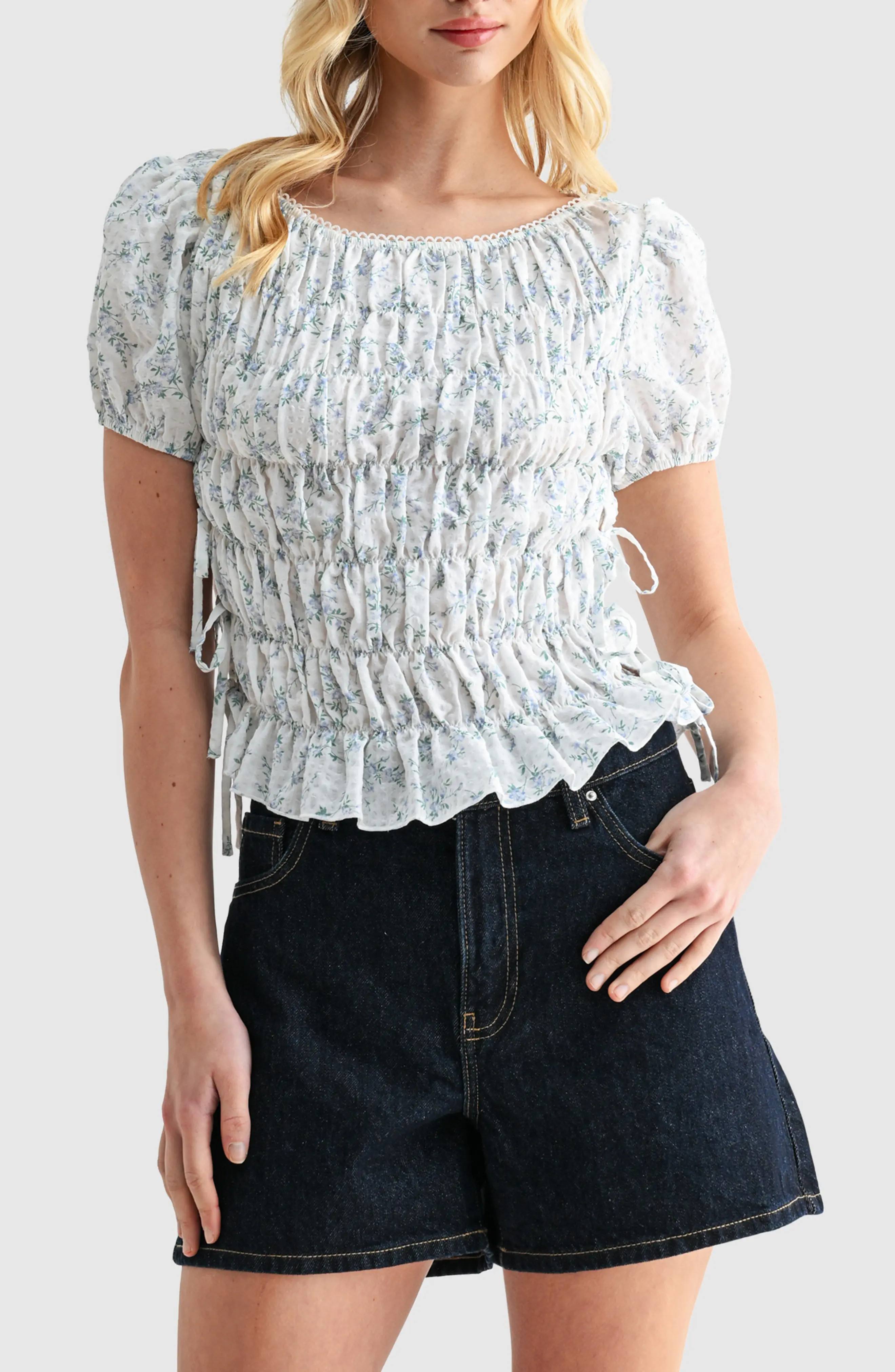 Floral Smocked Side Tie Cotton Top (Women) | Nordstrom | Nordstrom