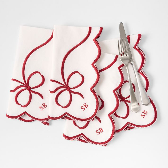 Embroidered Bow Dinner Napkins, Set of 4 | Mark and Graham