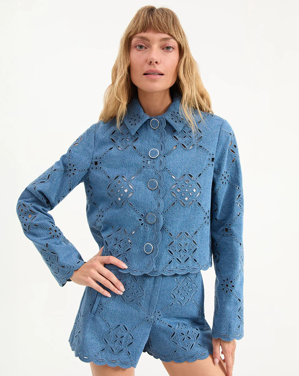 Adelaide Eyelet Jacket in Blue Denim | Veronica Beard | Veronica Beard