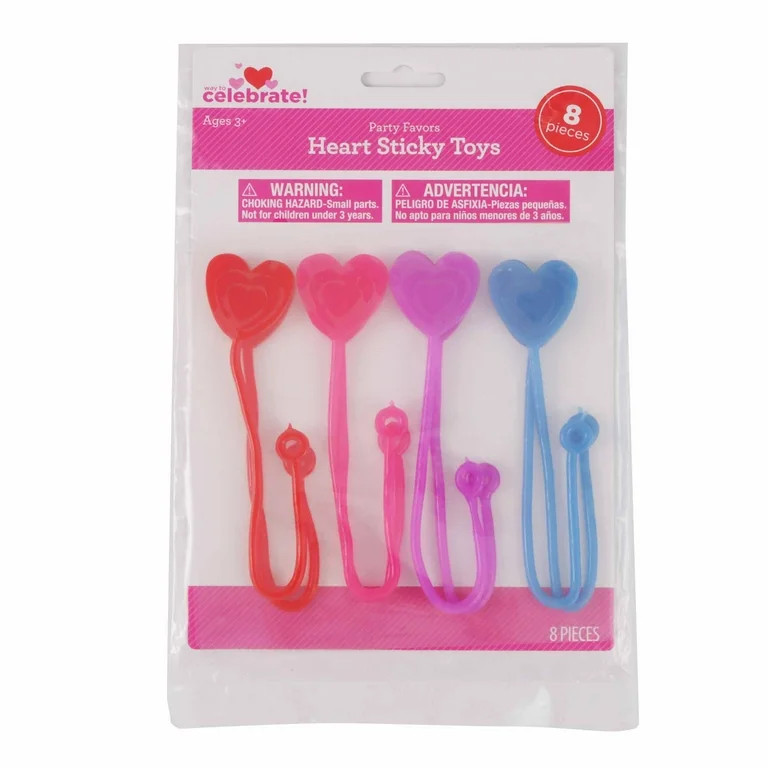 Heart Sticky Toy Party Favors, Multicolor, 8 Count, Valentine's Day by Way To Celebrate | Walmart (US)