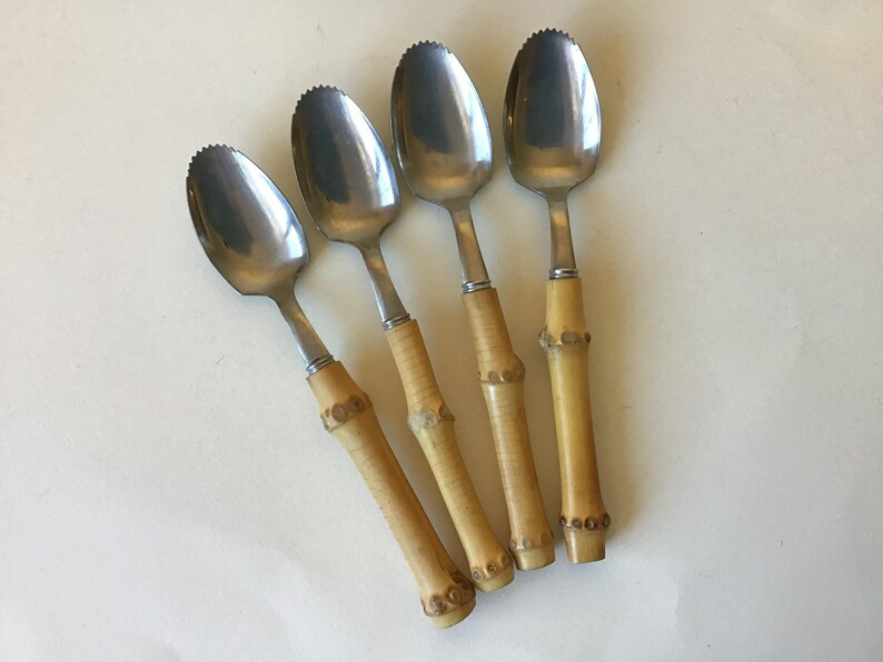 Vintage Mid Century Modern Bamboo Flatware Silverware Set Japan 4 Grapefruit Spoons | Etsy (US)