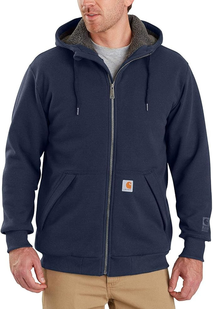 Carhartt Men's Rain Defender Relaxed Fit Midweight Sherpa-Lined Full-Zip Sweatshirt | Amazon (US)