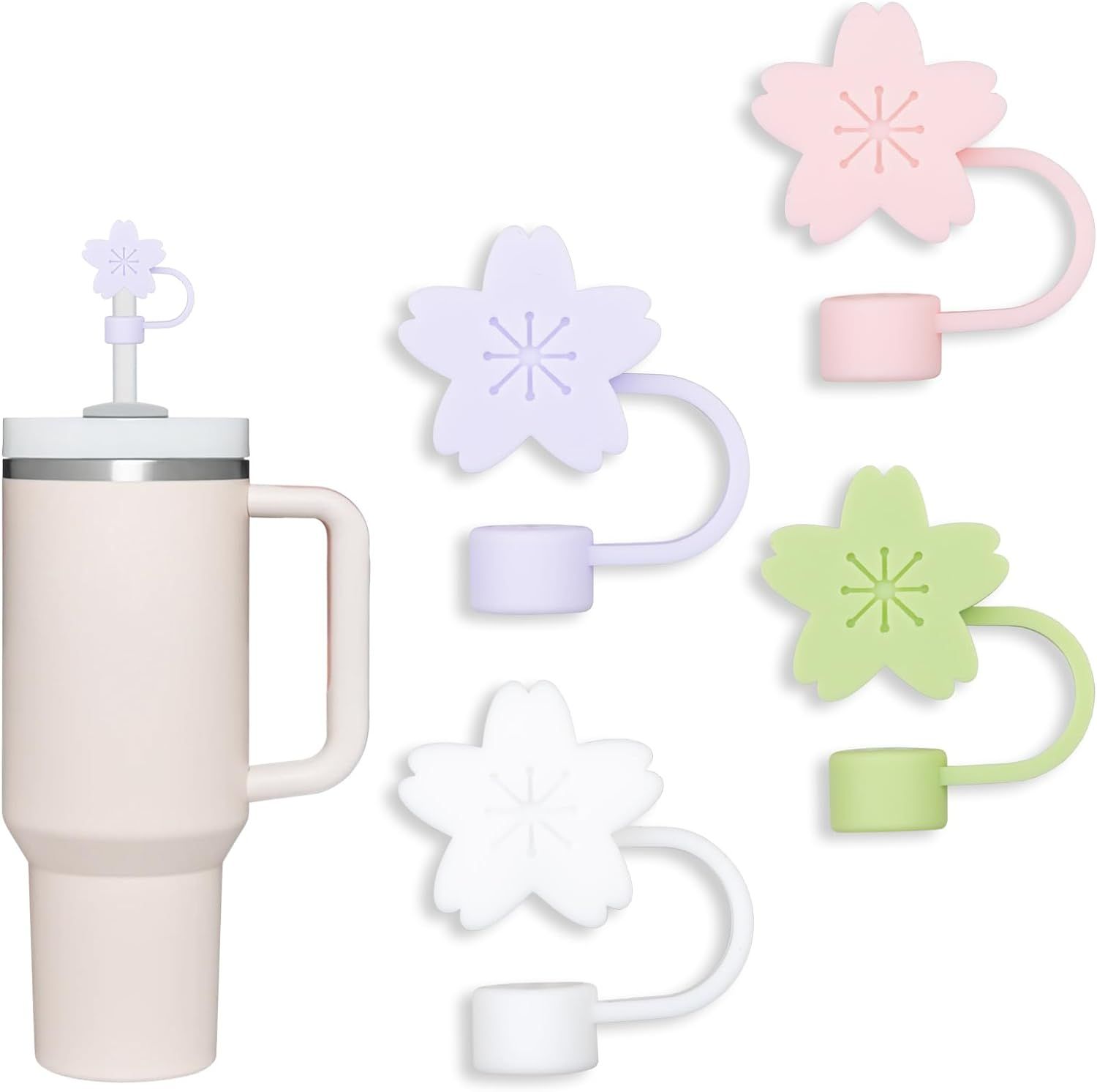 4 Pack Compatible with Stanley 30&40 Oz Tumbler, 10mm Flower Straw Covers Cap, Cute Silicone Stra... | Amazon (US)