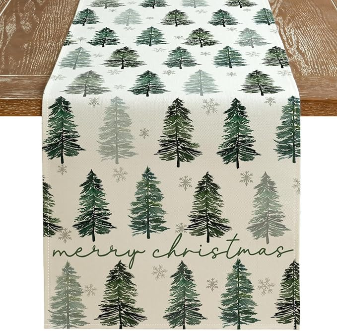 ARKENY Merry Christmas Tree Table Runner 13x72 Inches, Green Winter Holiday Indoor Outdoor Table ... | Amazon (US)