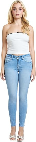 YMI Womens YMI Jeans Women's Super Soft Mid Rise Skinny Jeans, P070719 | Amazon (US)