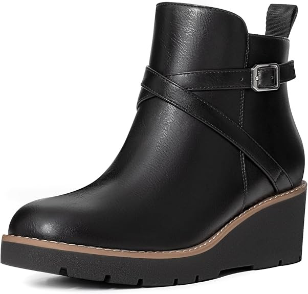 Athlefit Women's Wedge Ankle Boots Fashion Platform Lug Sole Buckle Short Booties with Side Zippe... | Amazon (US)