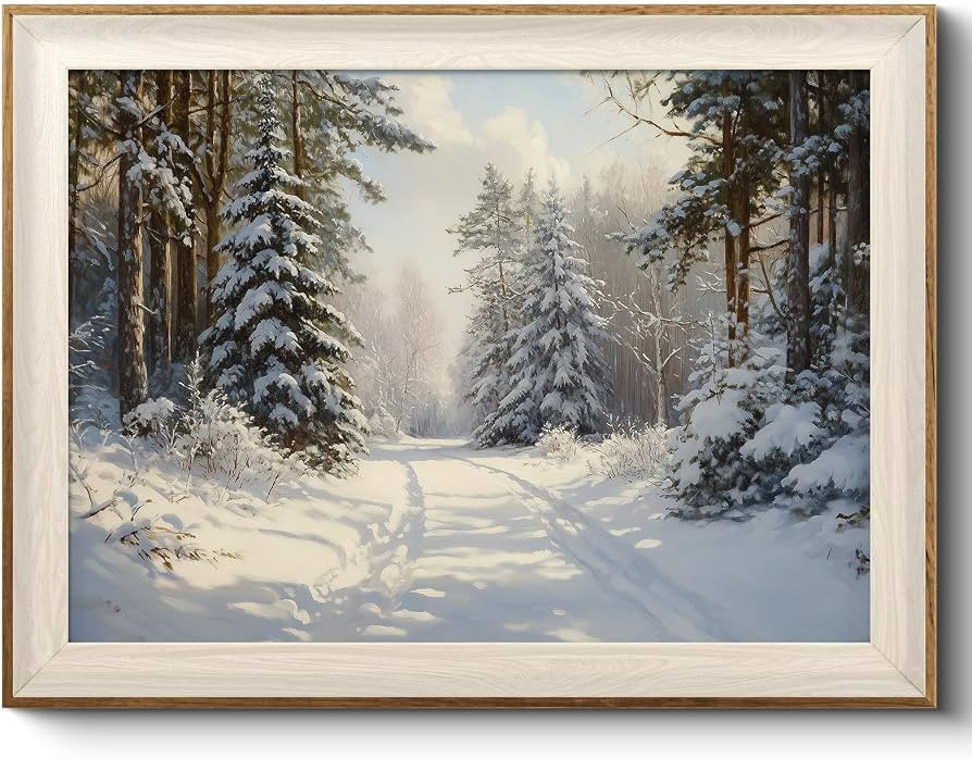 HUARCEY Framed Canvas Wall Art Vintage Snowy Path Canvas Wall Decor, Winter Tree Print 12x16 inch... | Amazon (US)