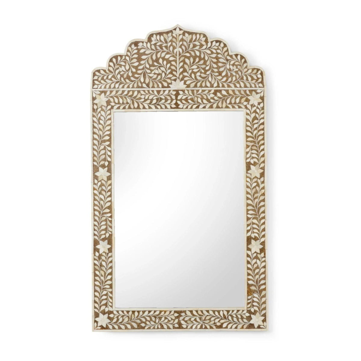 Brown and White Bone Inlay Wood Mirror | The Well Appointed House, LLC