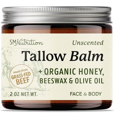 Grass Fed Beef Tallow Honey Balm, Unscented Face Moisturizer & Body Balm with Honey, Beeswax & Olive Oil for Skin Support, SMNutrition, 2 oz | Target
