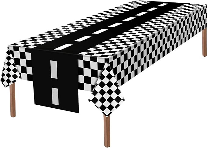 2 Pcs Checkered Car Party Supplies Disposable Tablecloth Plastic Table Cover Black and White Chec... | Amazon (US)