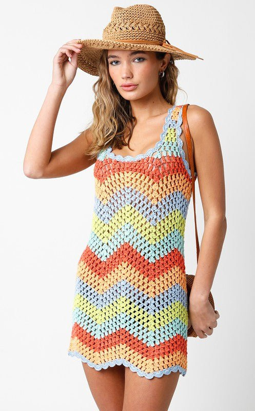 Mahalo Multi Color Crochet Cover-Up Dress | Boho Pink