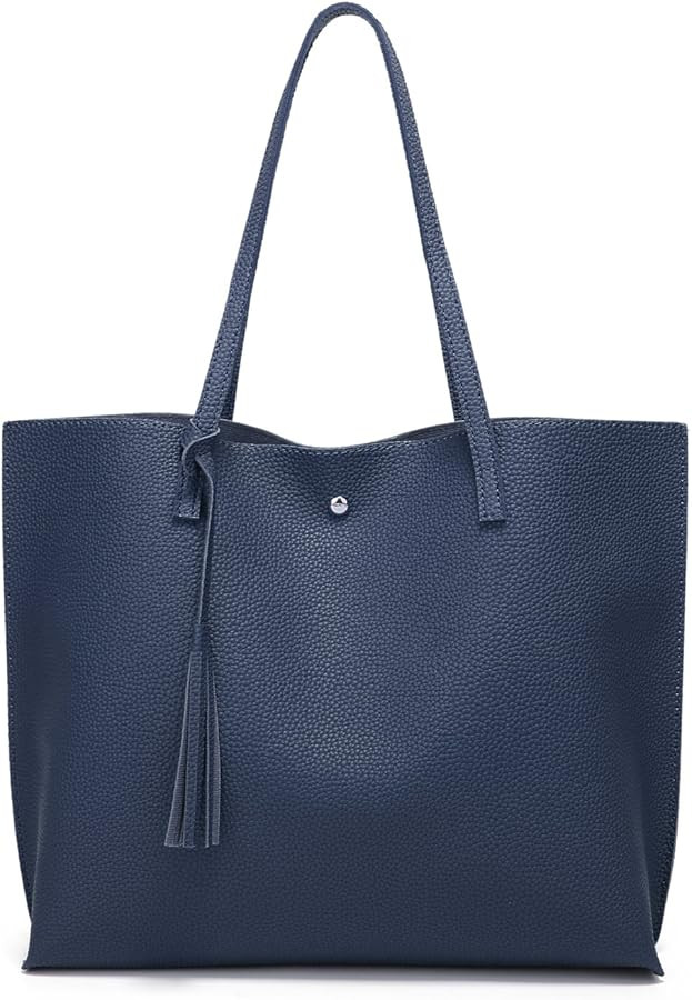 Dreubea Women's Soft Faux Leather Tote Shoulder Bag from, Big Capacity Tassel Handbag | Amazon (US)