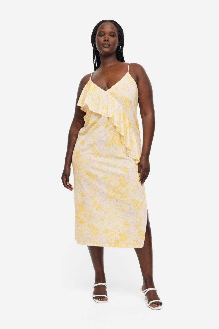 Flounce-detail Slip Dress - Light yellow/floral - Ladies | H&M US | H&M (US + CA)