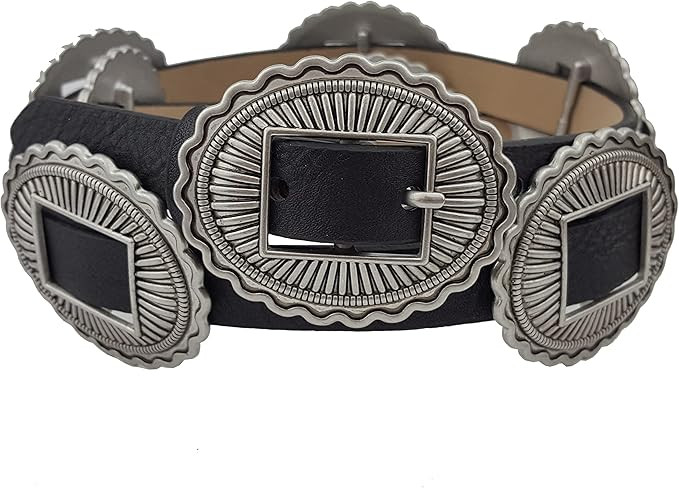 Skinny Western Buckle with conchos in Non-Animal Leatherette Belt | Amazon (US)