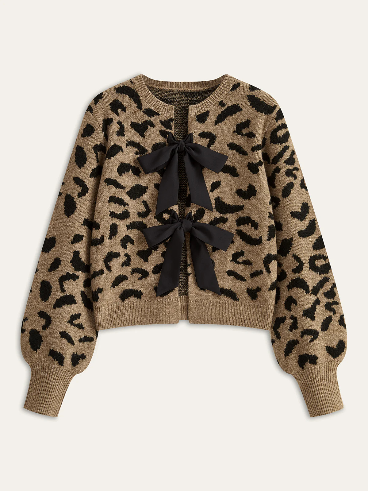 Leopard Bow Tie Knit Top | Commense