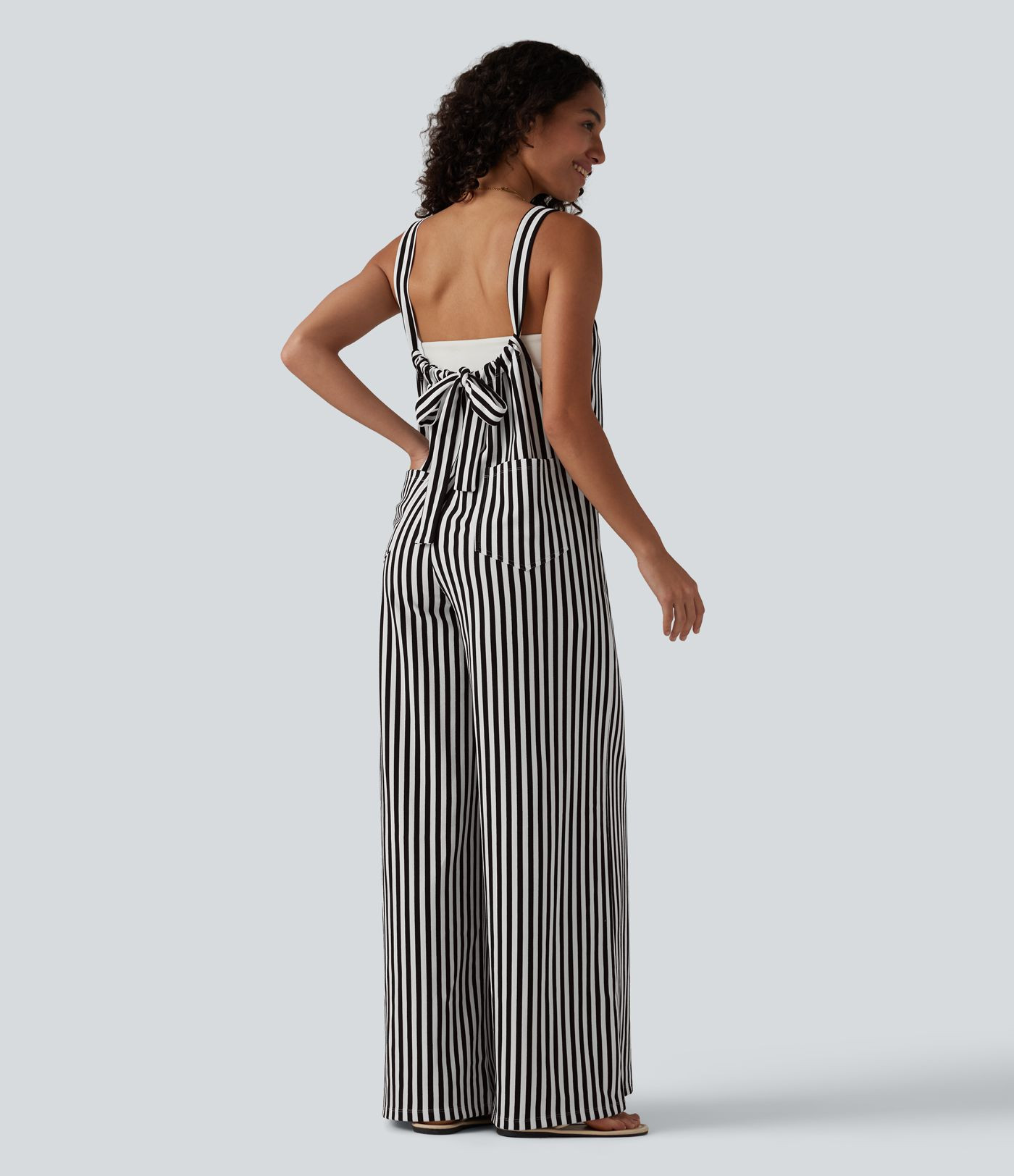 Women’s Tie-back Stripes Casual Baggy Overalls with Pockets - Halara | HALARA