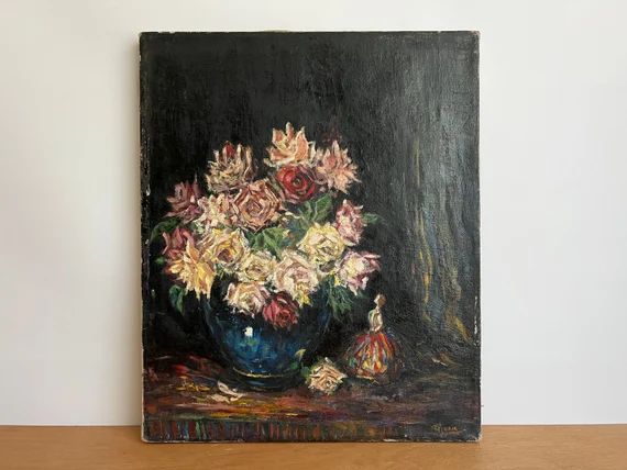 Dutch oil painting, dark still life with roses, rose oil painting, dark moody flower still life, ... | Etsy (US)