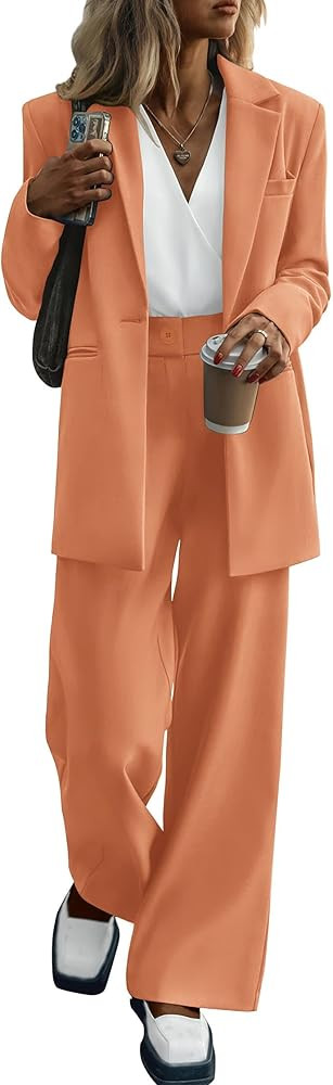 KIRUNDO Women's 2025 Spring Fall 2 Piece Blazer Set Casual Loose Long Blazer Jackets and Dressy W... | Amazon (US)