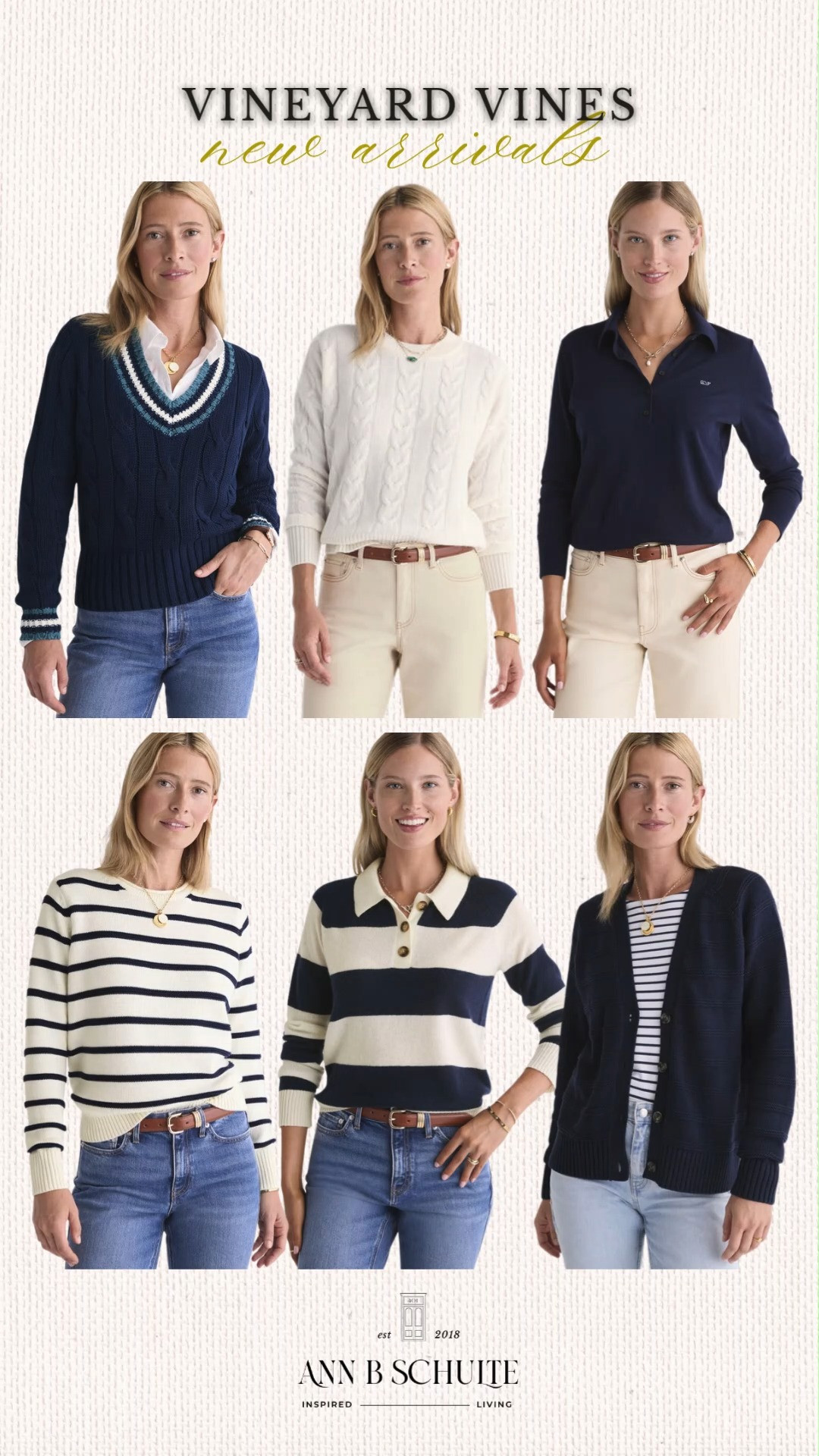 Vineyard Vines new arrivals are bringing all the classic coastal charm, with cozy knits, polished layers, and effortless pieces that make getting dressed feel easy. From crisp stripes to timeless navy and cream, these are the kind of staples that quietly do all the work in your closet. Basically, preppy perfection with a very little-effort, somehow-put-together finish. 🐚🤍✨

#VineyardVines #VineyardVinesNewArrivals #PreppyStyle #ClassicStyle #CoastalStyle #WomensFashion #FallFashion #Knitwear #CasualChic #LTKFashion 

 #LTKootd
