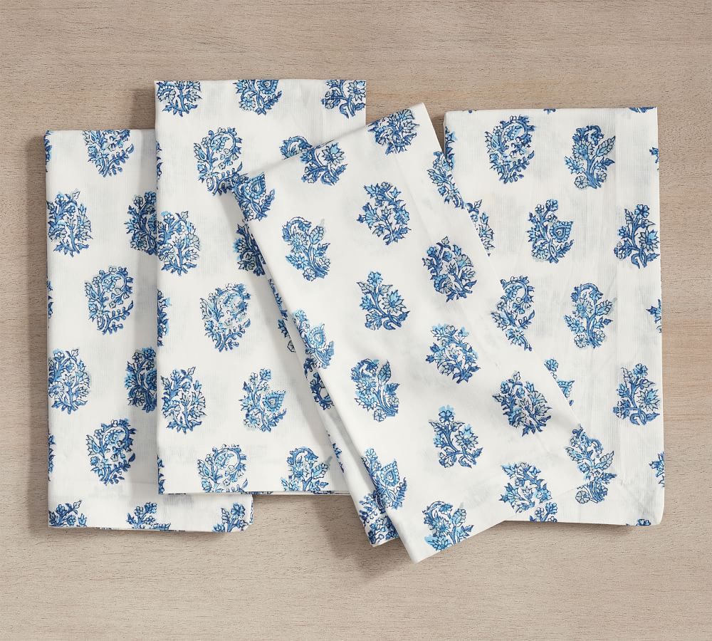 Sophia Floral Block Print Cotton Napkins - Set of 4 | Pottery Barn (US)