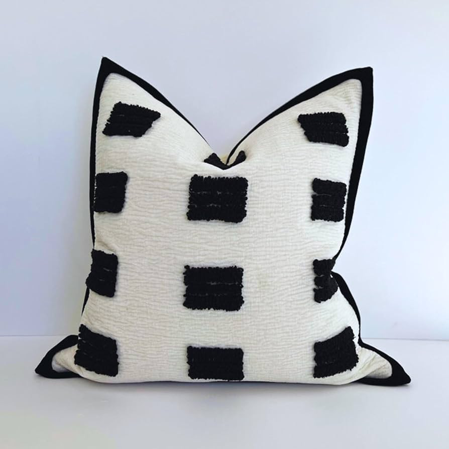 Amazon.com: Mebellezza Tufted Decorative Boho Black and White Throw Pillow Cover, 18x18 inches, Soft and Luxurious Chenille Fabric, Elegant Design, Cushion Covers for Couch, Bedroom, Living Room, Home Decor : Home & Kitchen | Amazon (US)