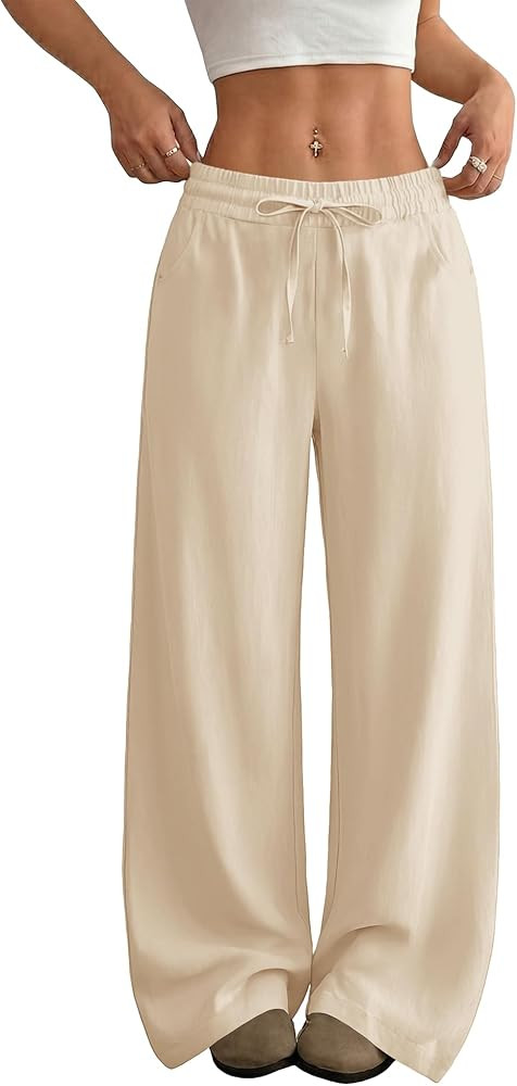 SEMARO Womens Casual Linen Wide Leg Pants Flowy Drawstring High Waist Palazzo Beach Vacation Trou... | Amazon (US)