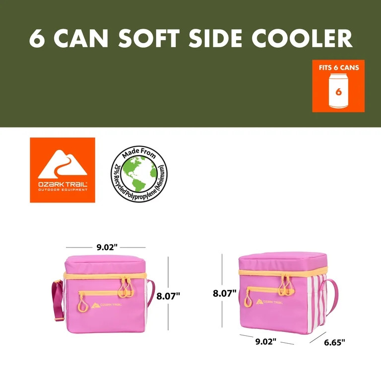 Ozark Trail Coated Soft Side Cooler with Removable Hardliner, 6 Can , 6 Quart Capacity, Summer Vi... | Walmart (US)