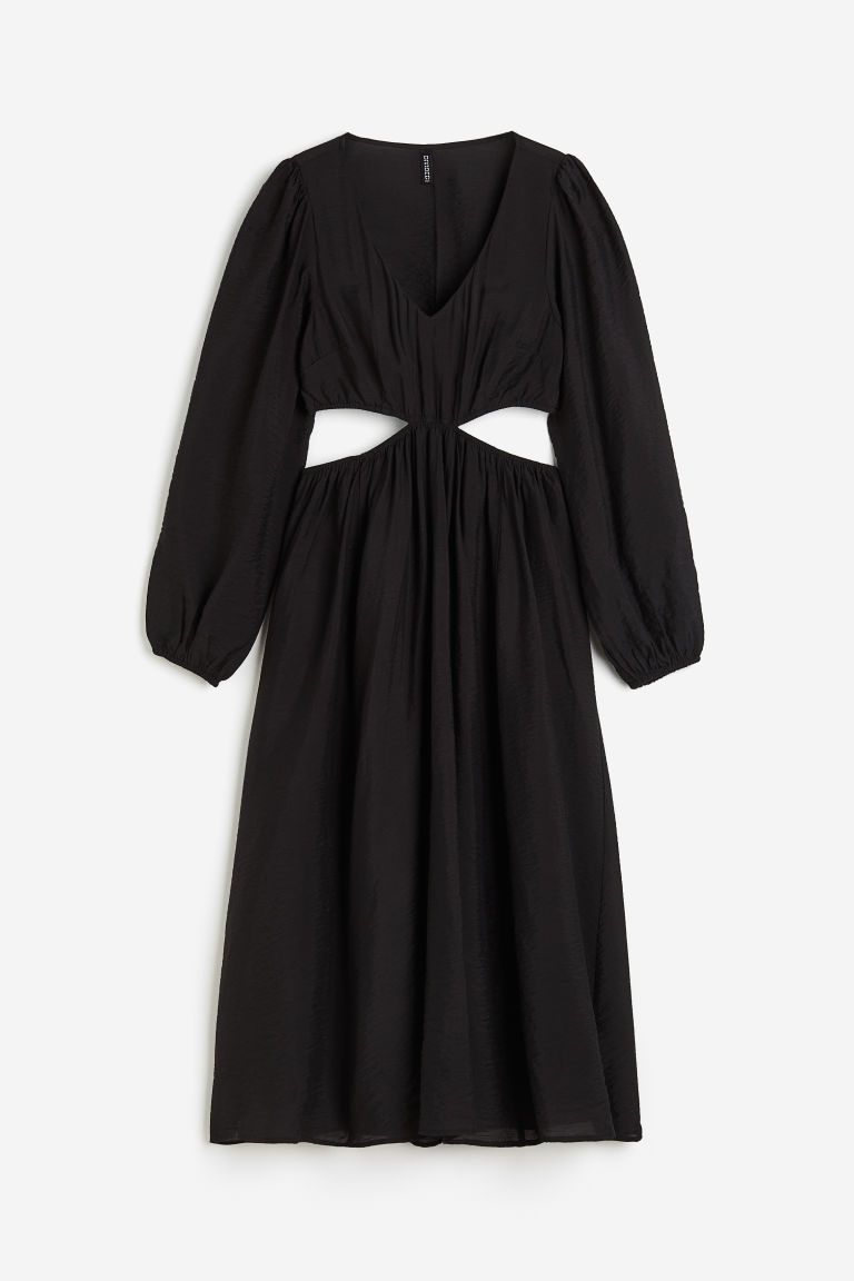 H & M - Balloon-sleeved cut-out dress - Black | H&M (UK, MY, IN, SG, PH, TW, HK)