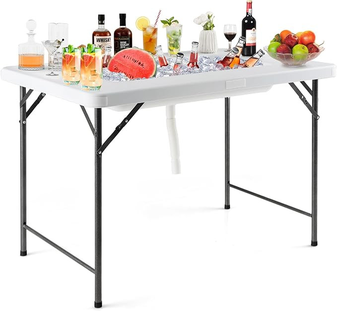 KOTEK Folding Ice Cooler Table with Drain and Skirt, Foldable Beverage Cooler Table Buffet Salad ... | Amazon (US)