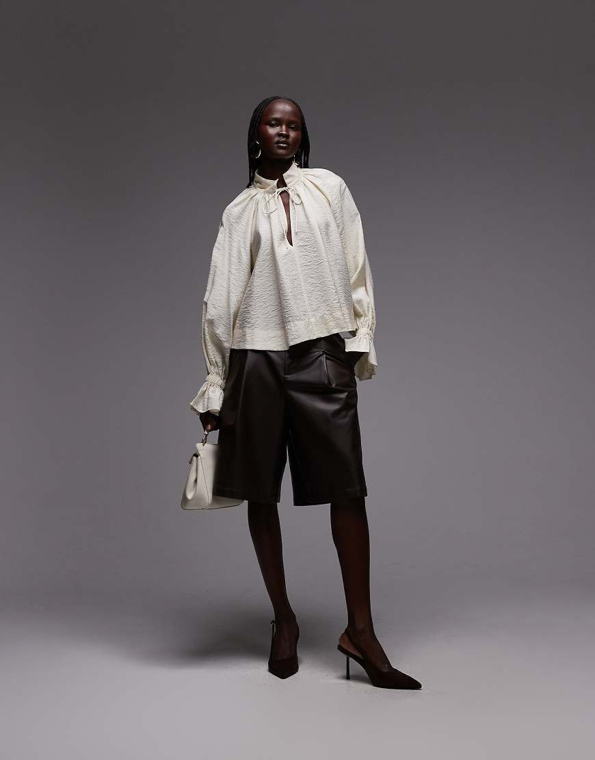 ASOS DESIGN tie neck and cuff detailing flowy blouse in white | ASOS (Global)