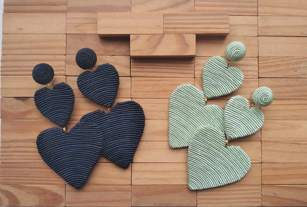 Navy Cora Double Heart Bon Bon Clip on Earringsstud / Post - Etsy | Etsy (US)