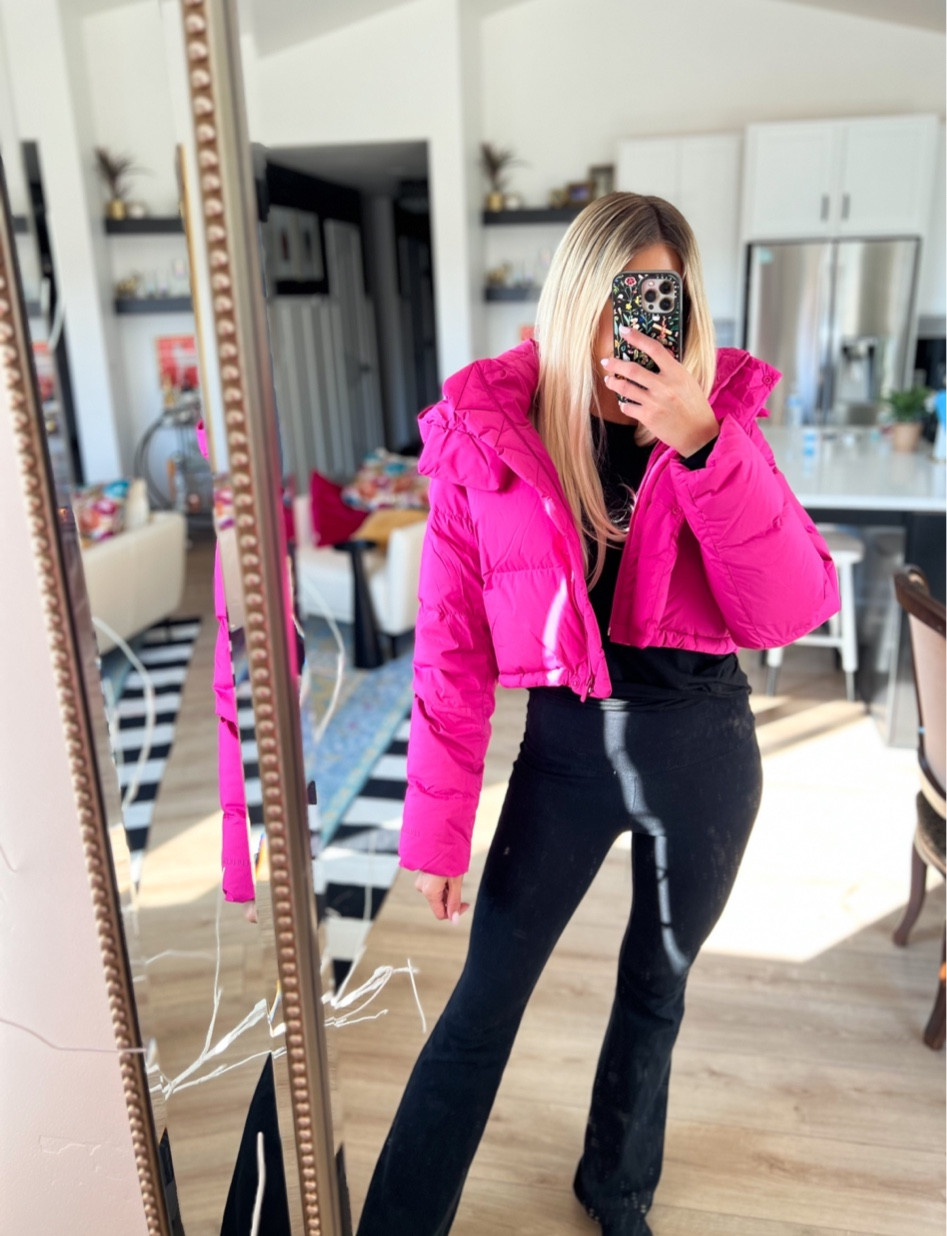 Jacket Outfit Cerise Pink Puffer Jacket Metallic Pink Puffer