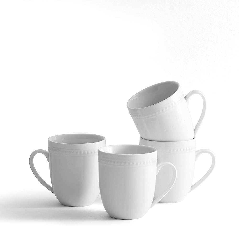 Everyday White by Fitz and Floyd Beaded 14 Ounce Mugs, Set of 4, 4 Count (Pack of 1) | Amazon (US)