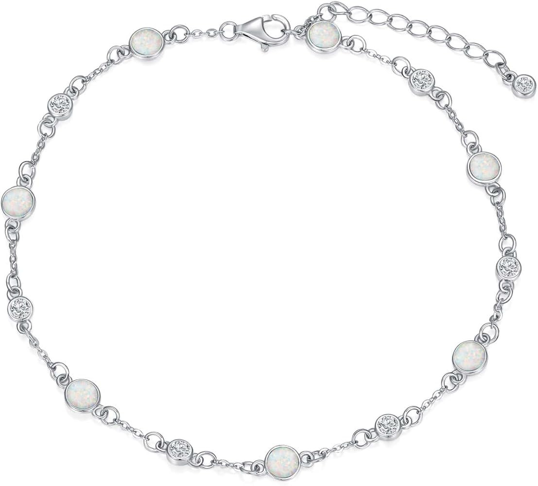 Anklet Bracelet for Women 925 Sterling Silver Natural Stone Chain Ankle Bracelet Beach Summer Fin... | Amazon (US)