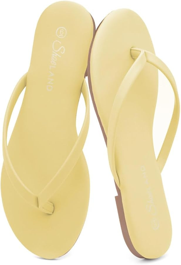 Shoe Land Flip Flops for Women – Memory Foam Flat Sandals with Vegan Leather | Lightweight Summ... | Amazon (US)