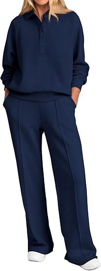 PRETTYGARDEN Women Fall 2 Piece Outfits Sweatsuits Quarter Button Long Sleeve Sweatshirt Wide Leg... | Amazon (US)