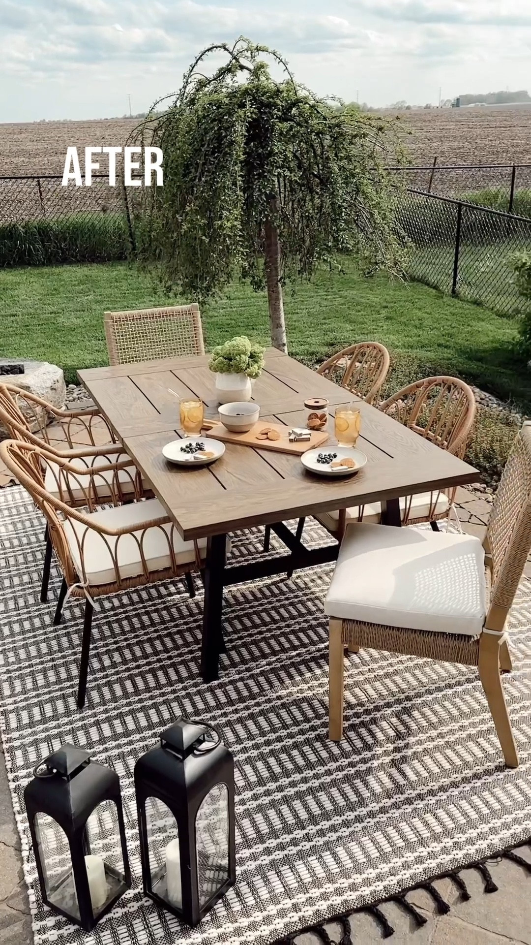 Walmart outdoor furniture and home decor!  Get the look of nostalgia joy for your patio!  #walmartpartner #walmarthome - outdoor dining - Walmart finds - outdoor rug - Dave and Jenny marrs - egg chair - rattan furniture - outdoor dining table - black lantern - outdoor throw pillow - charcuterie board - neutral decor - neutral outdoor furniture and home decor - better homes and gardens - glass pedestal - boho style - modern home - dinnerware set  

#LTKsalealert #LTKFind #LTKhome