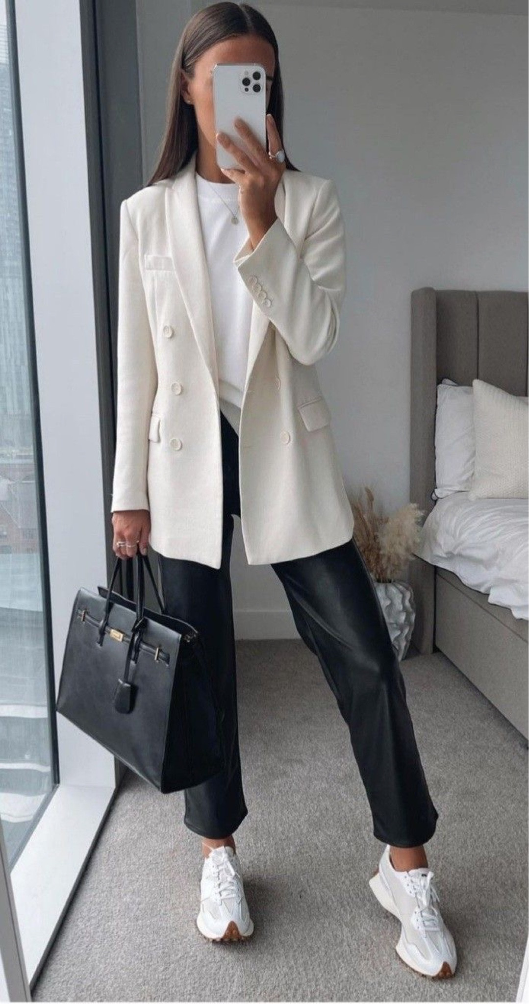 Work wear outfit inspo | Wide leg leather pants, white blazer and body suit  #LTKSpringSale

#LTKstyletip #LTKworkwear