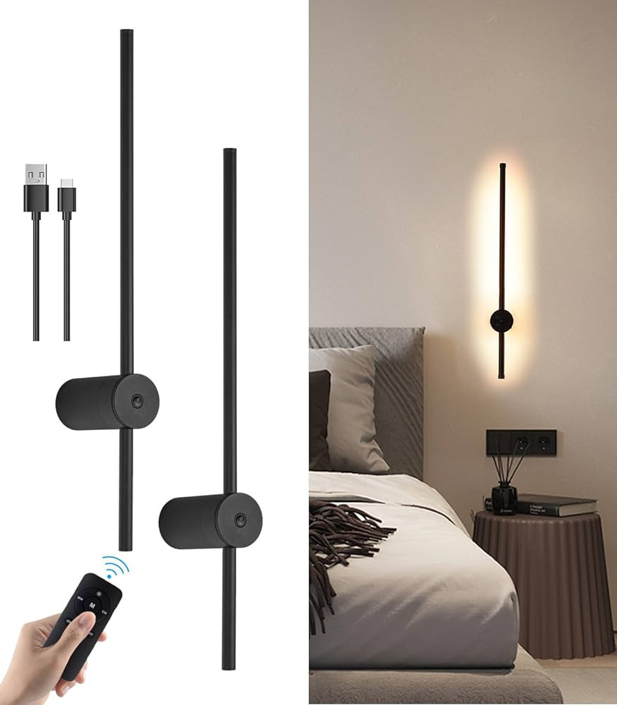 Battery Operated Wall Sconce Set of Two, USB Rechargeable LED Wall Lights with Remote Control, Di... | Amazon (US)