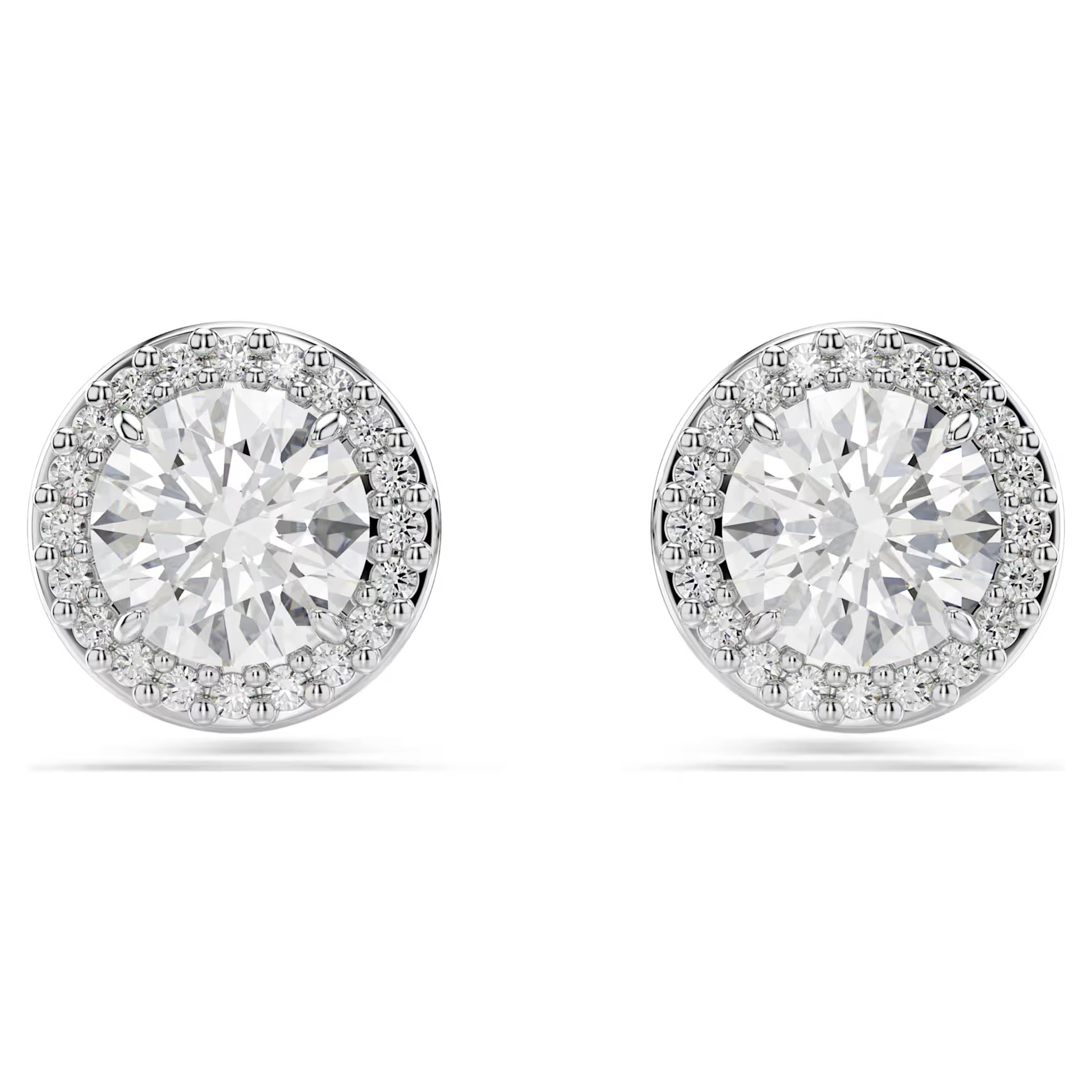 Una Angelic stud earrings, Round cut, Pavé, White, Rhodium plated by SWAROVSKI | SWAROVSKI