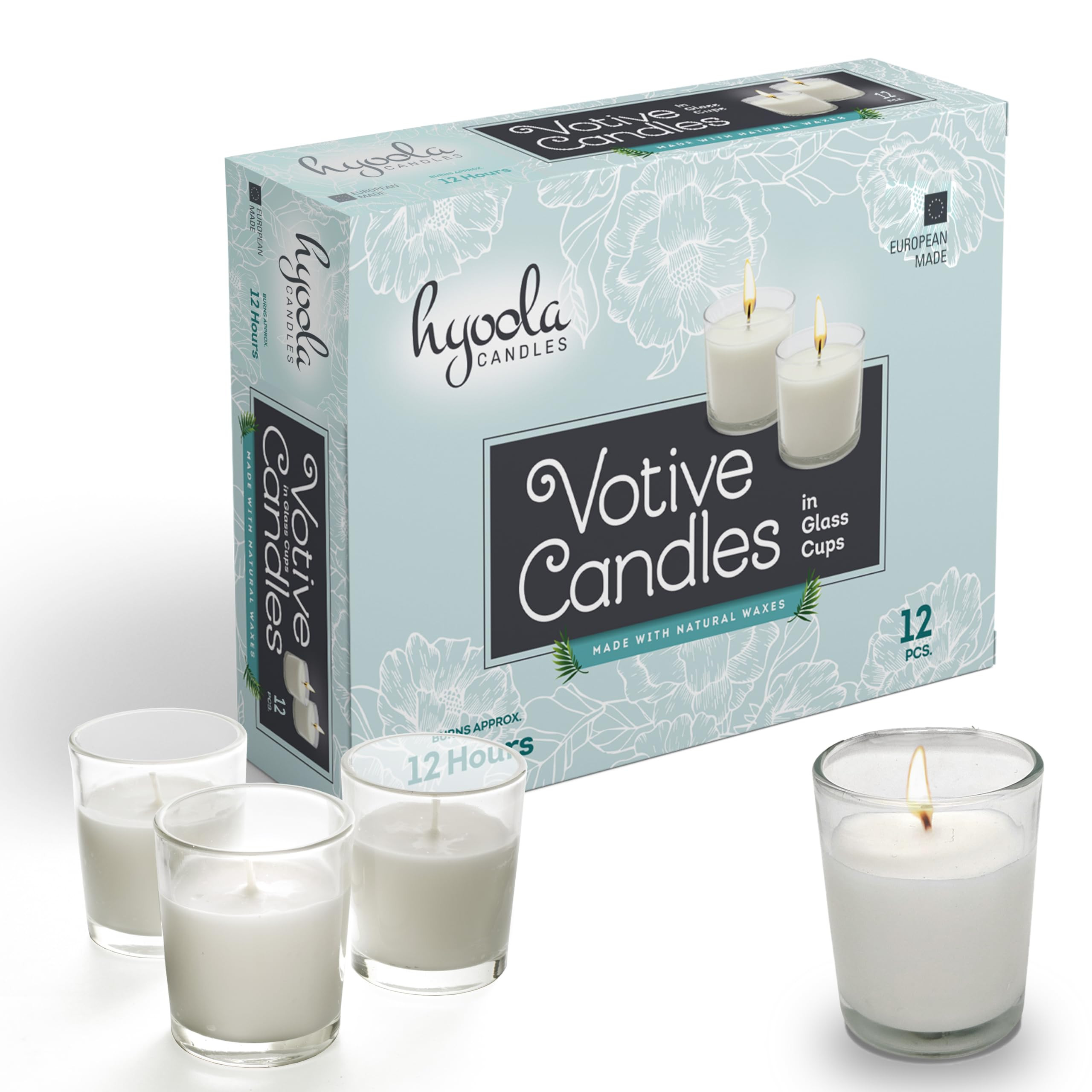 Hyoola White Votive Candles in Glass - Pack of 12 Votive Candle - 12 Hour Burn Time - Unscented V... | Amazon (US)